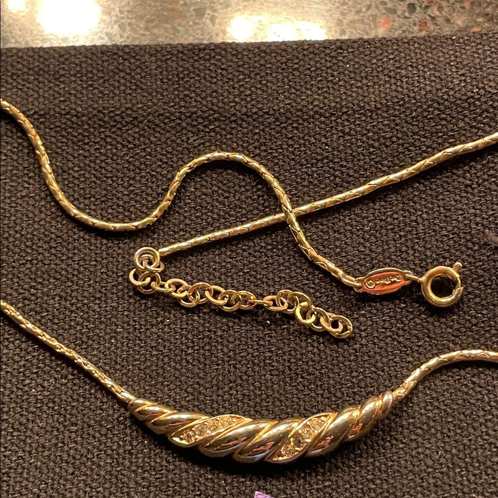 Christian Dior Gold and Silver Twist Necklace rhinestones